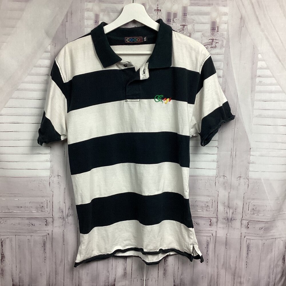 Coogie Striped Polo Shirt Short Sleeve Black White Vintage